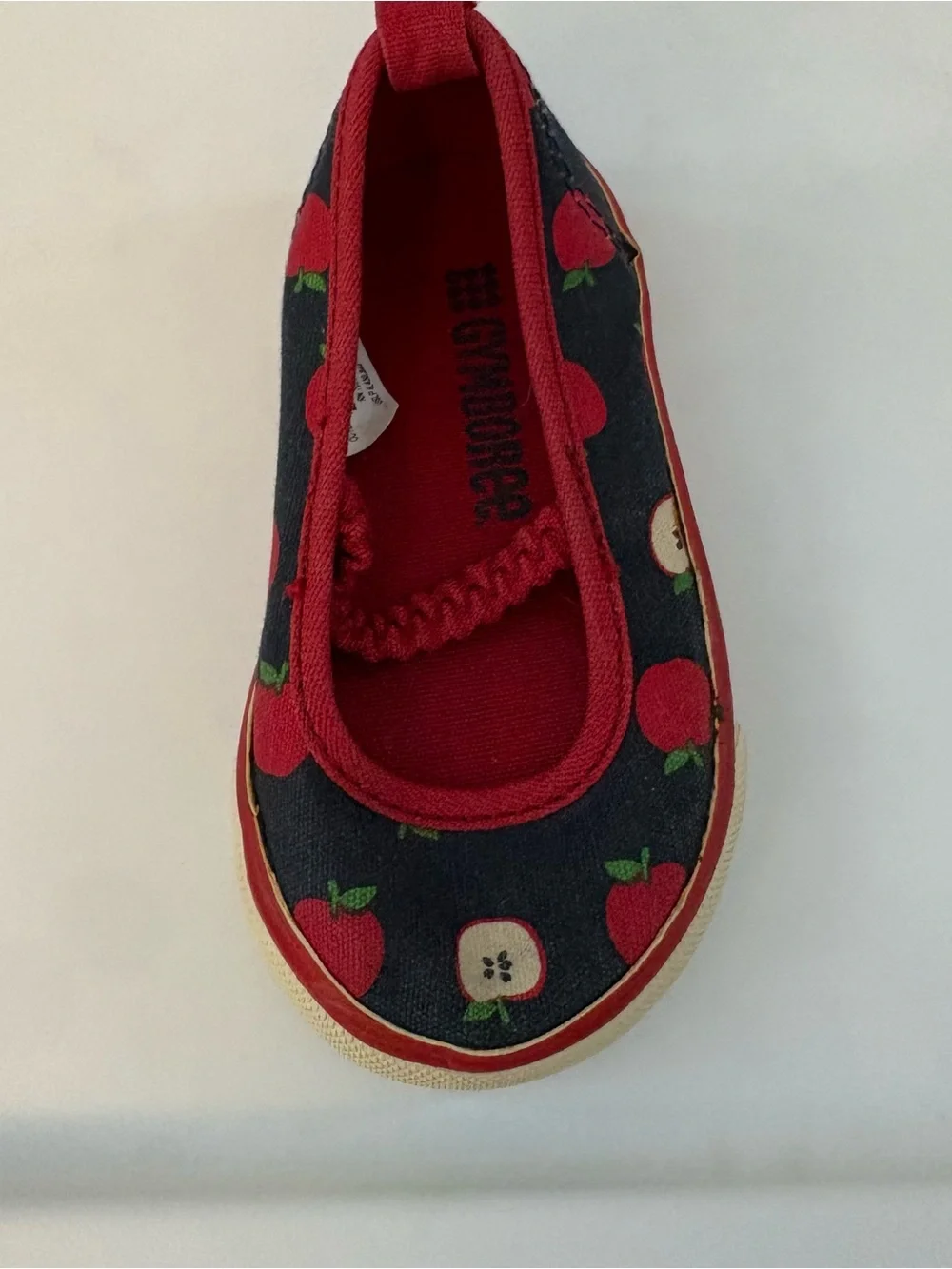 Gymboree prep school navy blue red apple print mary jane style shoes size 4